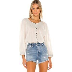 Free People White Boho Button Front Cool Meadow Cotton Top